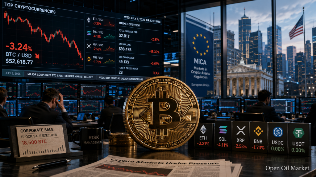 Noticias de criptomonedas, miércoles 8 de julio de 2026: Bitcoin bajo presión Strategy y nuevas reglas MiCA