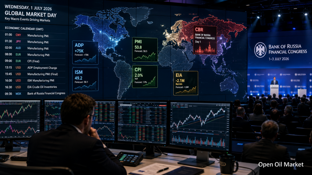 Calendario económico del inversor para el 1 de julio de 2026: PMI, inflación, mercado laboral de EE.UU., petróleo y Banco de Rusia
