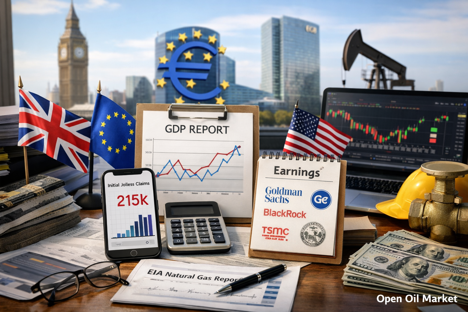 Eventos económicos e informes corporativos — jueves, 15 de enero de 2026: PIB del Reino Unido, boletín del BCE, solicitudes de subsidio por desempleo.