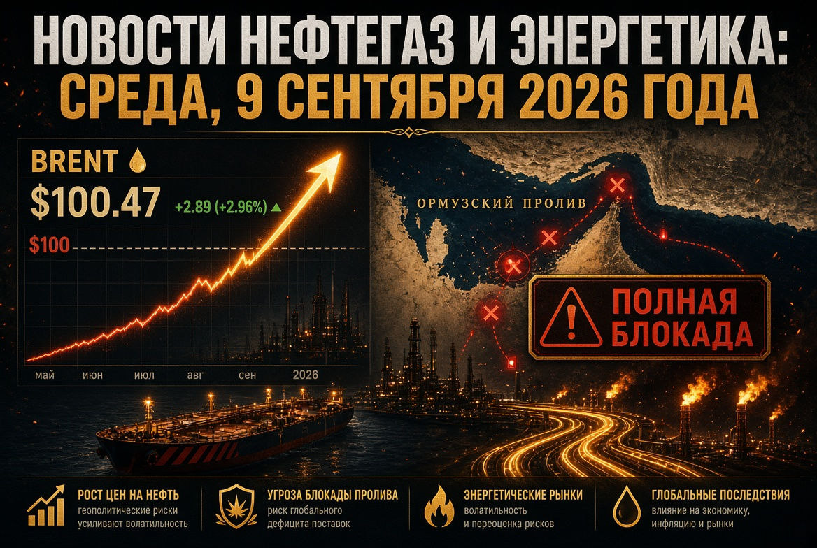 Noticias de petróleo y gas y energía: miércoles, 9 de septiembre de 2026 — Brent se acerca a $100 ante la amenaza de un bloqueo total del estrecho de Ormuz