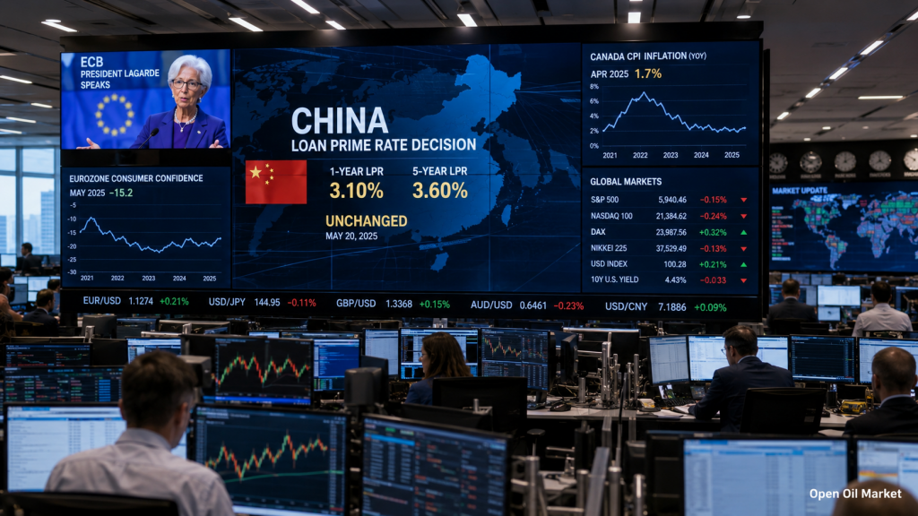 Calendario macroeconómico e informes corporativos del 22 de junio de 2026 para inversores: tasa LPR de China, intervención de Lagarde, CPI de Canadá y confianza del consumidor de la Eurozona.