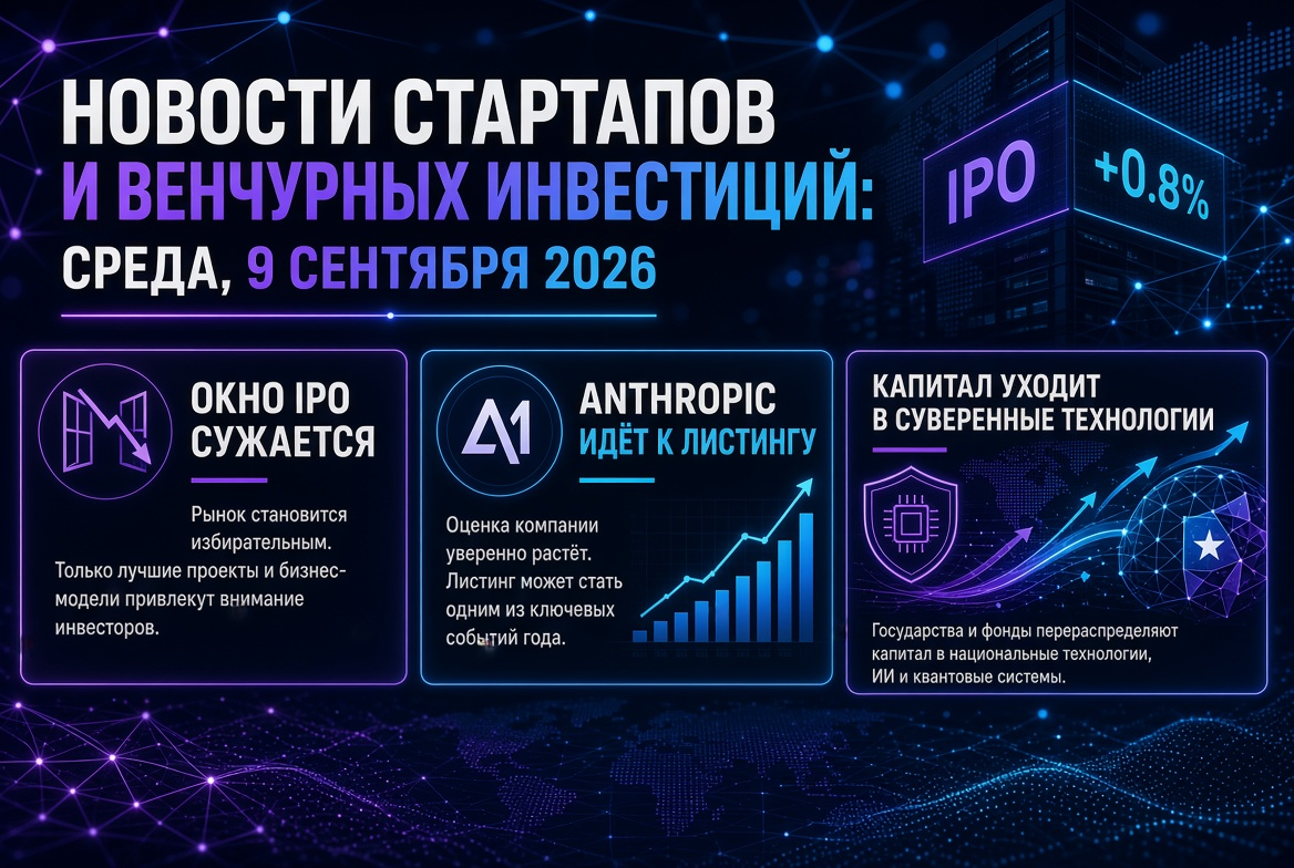 Noticias de startups y capital de riesgo: miércoles 9 de septiembre de 2026 — la ventana de IPO se está reduciendo, Anthropic se dirige a la salida a bolsa y el capital se destina a tecnologías soberanas.