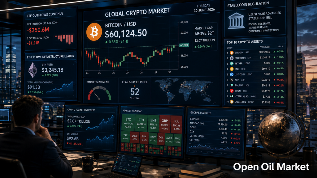 Mercado de criptomonedas 30 de junio de 2026: Ethereum, Solana, XRP, BNB, USDT, USDC y retiros de ETF