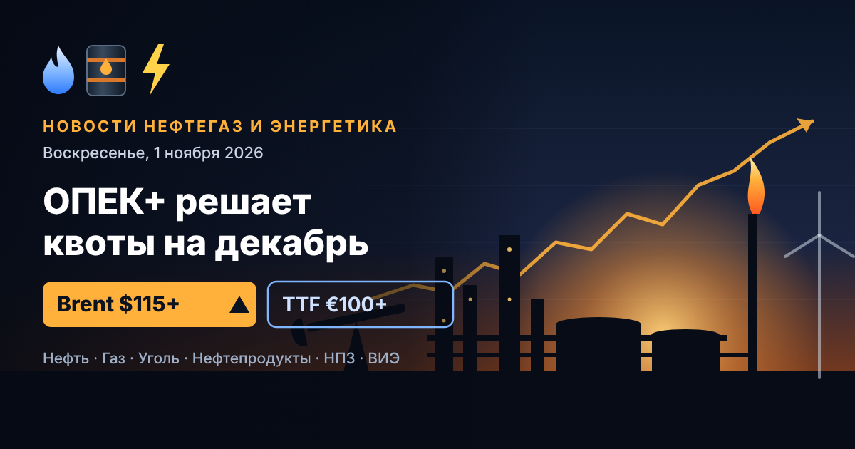 Noticias de petróleo, gas y energía — domingo, 1 de noviembre de 2026: la OPEP+ define las cuotas para diciembre, el Brent supera los USD 115 tras los ataques a las refinerías saudíes.