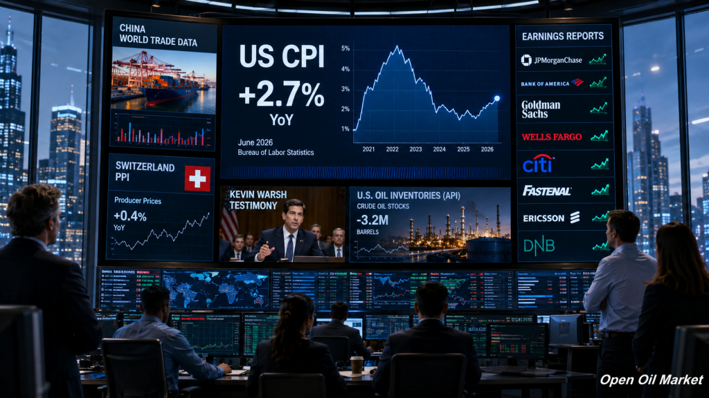 Mercados globales 14 de julio de 2026 — CPI EE.UU., estadísticas de China, inventarios de petróleo API e informes de JPMorgan, Bank of America, Goldman Sachs, Wells Fargo y Citigroup