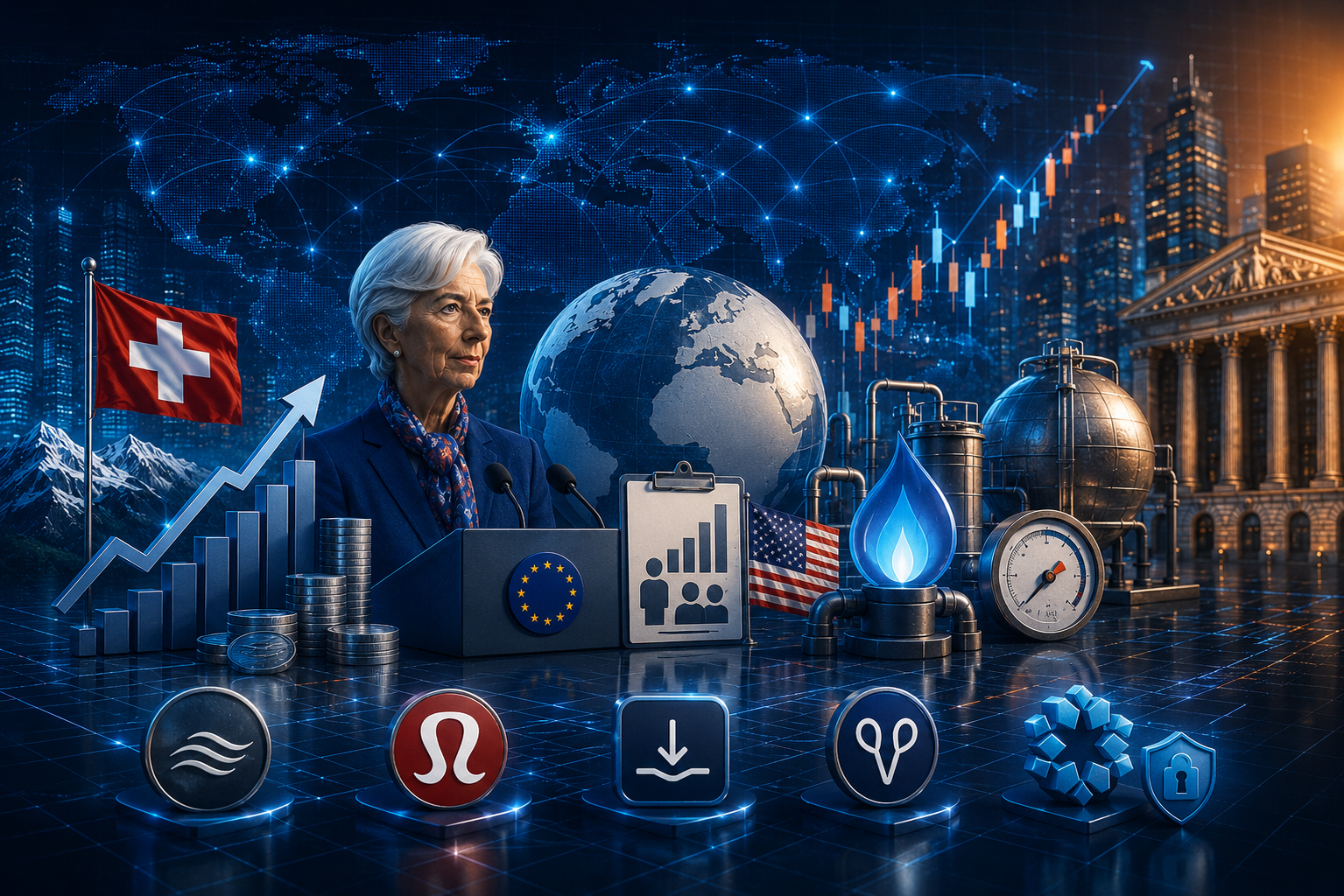 Eventos económicos e informes corporativos del 4 de junio de 2026: IPC de Suiza, discurso de Lagarde, solicitudes de subsidio en EE.UU., reservas de gas de la EIA e informes de Ciena, Lululemon, DocuSign, Samsara y Rubrik.